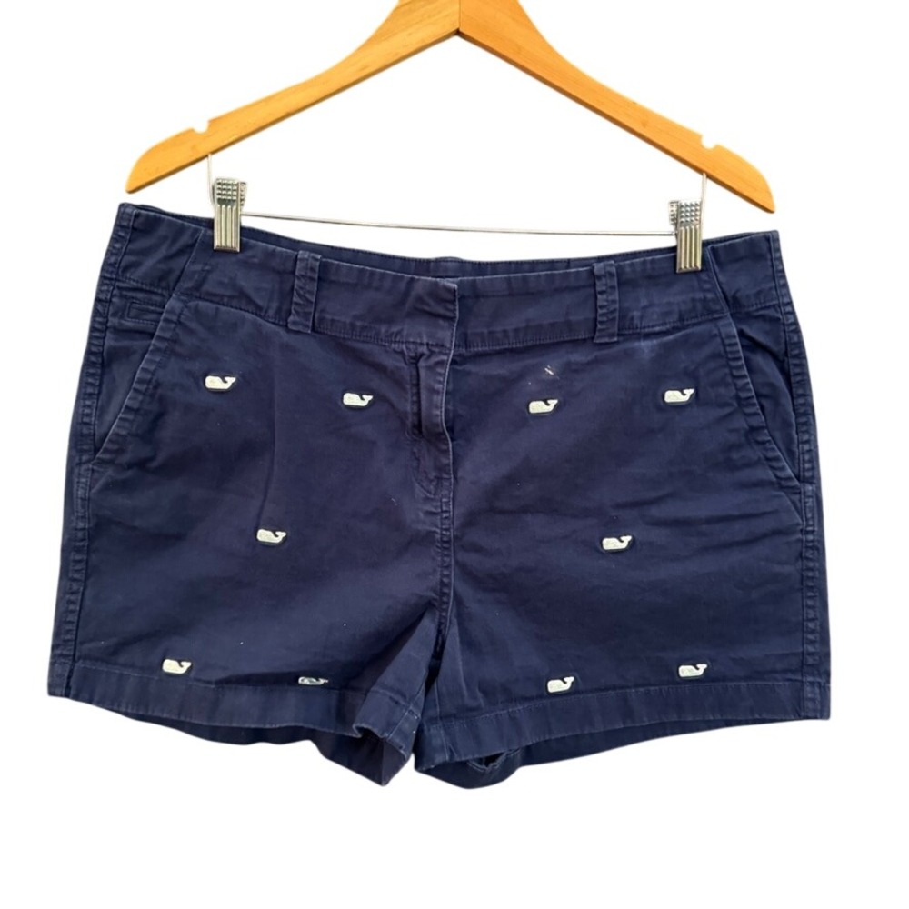 Vineyard Vines Womens Everyday Shorts Navy Blue Whale Logo 16 Preppy Stretch